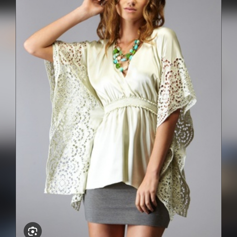 FLAWED NEW Hale‎ Bob Silk Lace Ivory Women Blouse Size XS